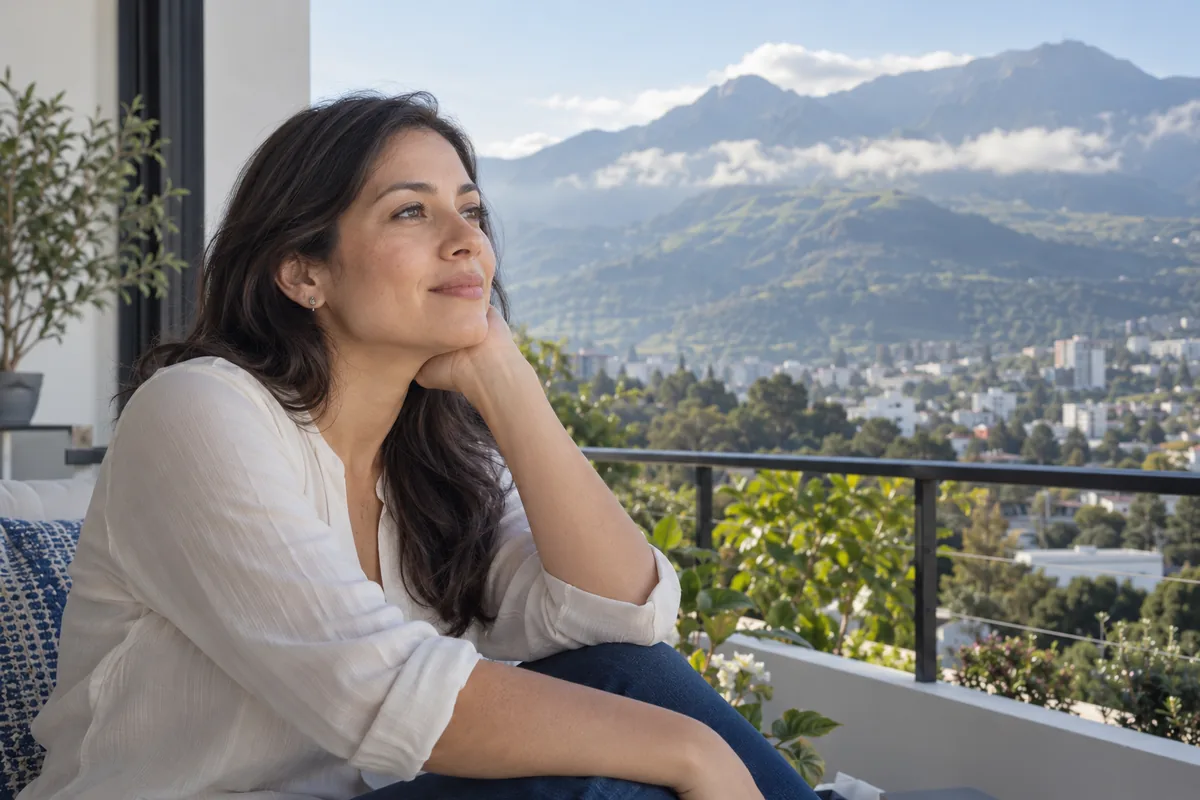 Mujer en un entorno tranquilo al aire libre.